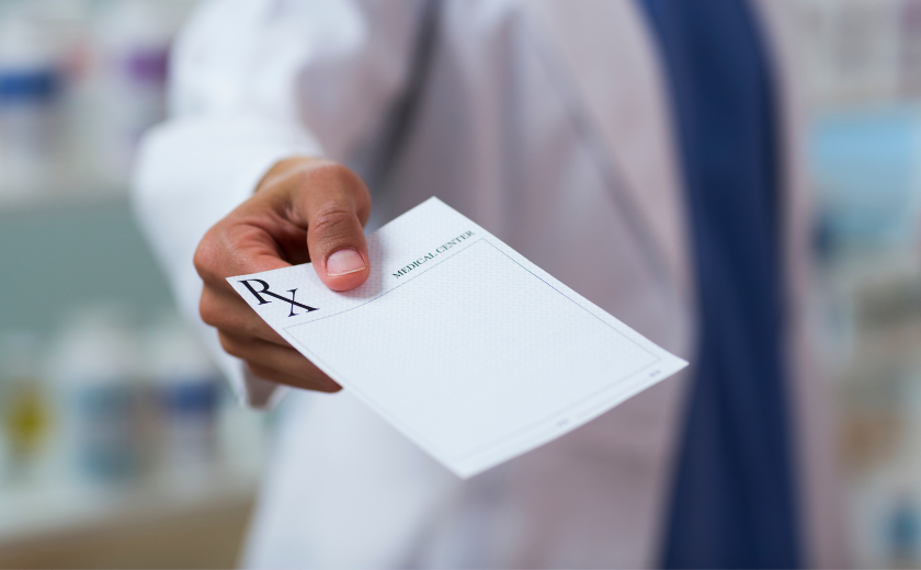 Tourist getting a prescription in Lefkada from a doctor
